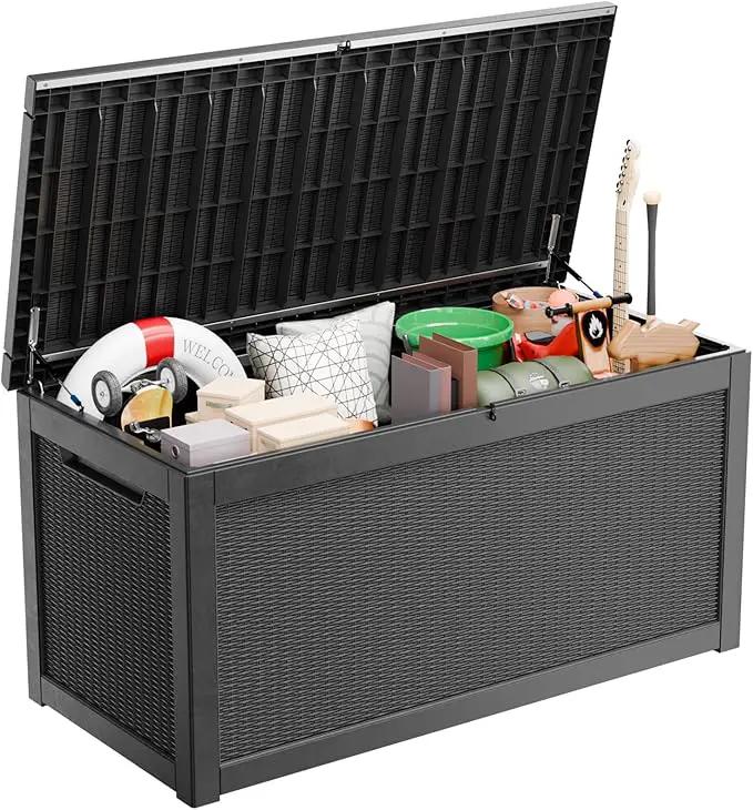 260 Gallon Waterproof Outdoor Storage Box,Large Resin Deck Box,Lockable Outside Storage Box Container for Patio Furniure,Garden,Tools (260 Gallon,Black) by GreenHaven Gardens