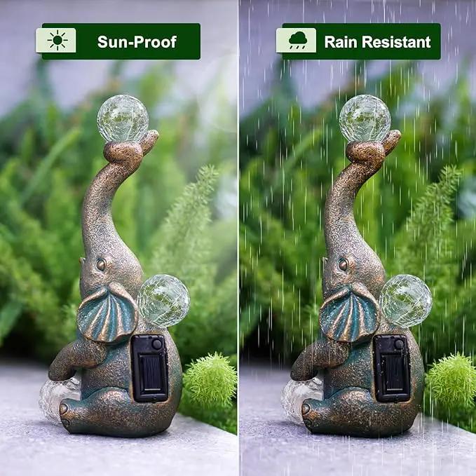 MININOVA Garden Decor Outdoor Statues Elephant with Cracked Glass Balls, Cute Solar Figurine for Patio, Lawn, Yard Art Ornament Decorations (15 LED Lights) by GreenHaven Gardens