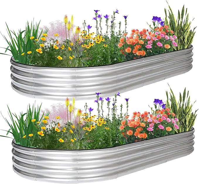 JERIA 2 Pcs 8×4×1ft Oval Raised Garden Bed,Galvanized Raised Garden Bed Kit Outdoor Metal Gardening Planter Box for Vegetable, Fruits, Flower，Herbs by GreenHaven Gardens