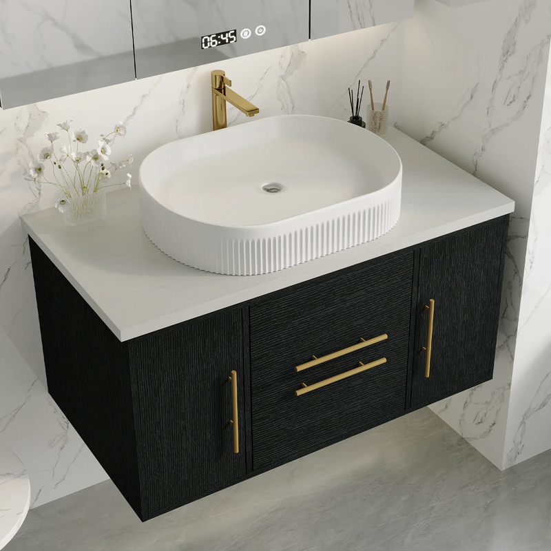 39.4 in Modern Floating Bathroom Vanity with Ceramic Sink by HouseOfZazla