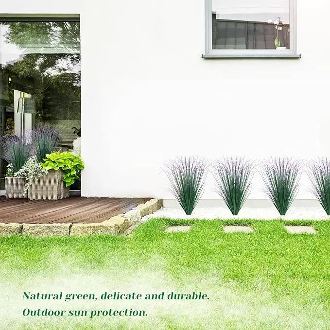 12Pcs Artificial Grass Plants, Faux Shrubs Wheat Grass, Artificial Tall Grass Fake Plants for Outdoor Decor,Artificial Greenery Stems Weed for Room Indoor Home Decor（Green Purple Tail） by GreenHaven Gardens