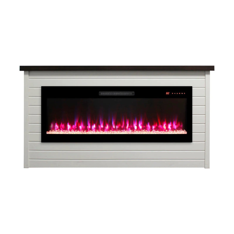 65" Electric Fireplace With Wall Mantel, 50" Fireplace Insert Heater, Remote Control, Timer For Living Room - Antique White by HouseOfZazla