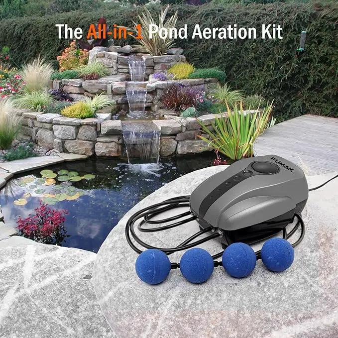 Pond Air Pump Pond Aerators for Outdoor Ponds up to 2000 Gallons, Flow Adjustable Pond Aerator Pump All-in-One Pond Aeration Kit with Airline Tubing Air Stones Check Valves by GreenHaven Gardens