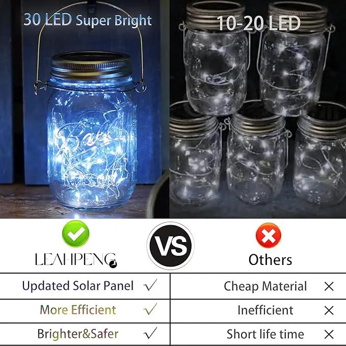 Mason Jar Solar Lights 30 LED, 10 Pack Hanging Solar Lanterns Outdoor, Waterproof Fairy Lights for Patio Garden, Wedding, Yard - Cool White by GreenHaven Gardens