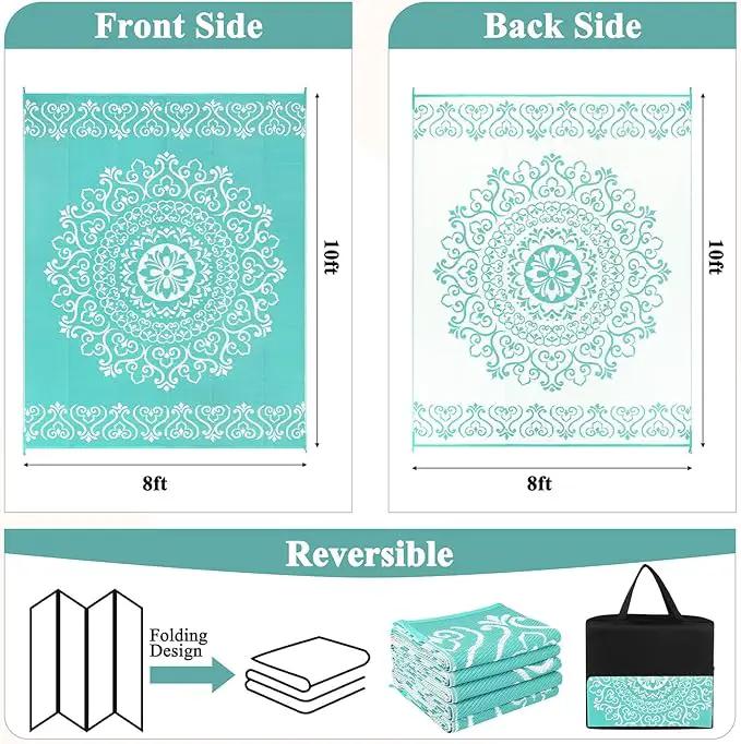 Pauwer Waterproof Outdoor Rug 8x10, Reversible Plastic Straw Patio Camping Rug, Indoor Outdoor RV Mat Carpet for Deck, Camper, Porch, Balcony, Backyard, Picnic, Floral Light Blue by GreenHaven Gardens