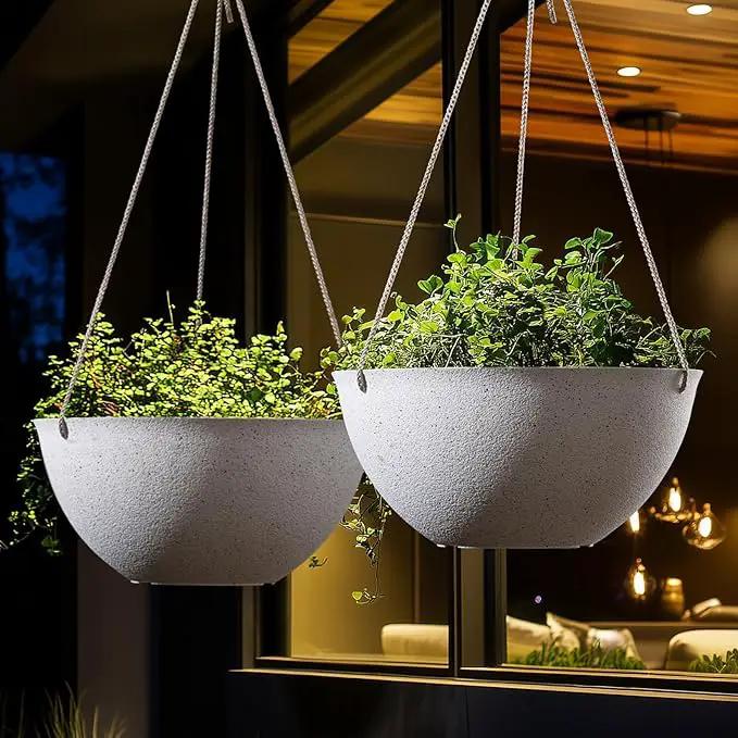 LA JOLIE MUSE Large Hanging Planters for Outdoor Plants - 13 Inch Hanging Flower Pots Set of 2, Speckled White by GreenHaven Gardens