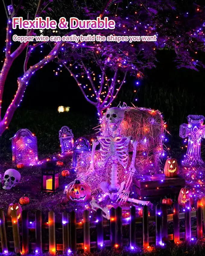 JMEXSUSS 2 Pack Solar Halloween Lights, Total 66FT 200 LED Orange and Purple Halloween Lights Outdoor Waterproof, 8 Mode Black Wire Solar String Lights for Tree Yard Spooky Party Halloween Decorations by GreenHaven Gardens