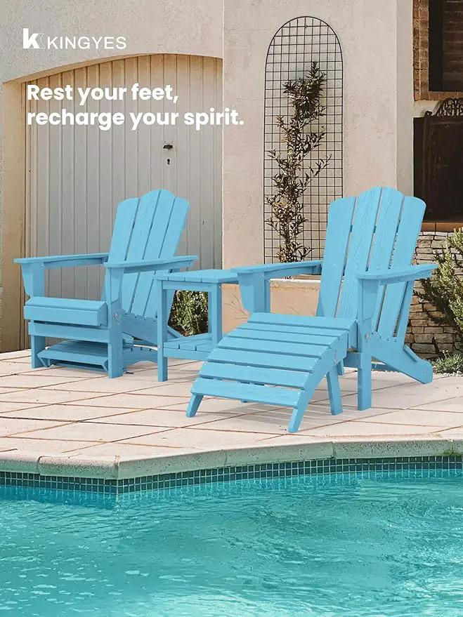 KINGYES Folding Adirondack Ottoman for Adirondack Chair, Light Blue by GreenHaven Gardens