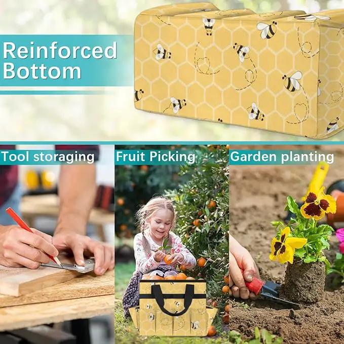 Yellow Bee Gardening Tool Bag,Heavy Duty Garden Tote Bag,Portable Oxford Gardening Storage Basket Organizer Handbag with Pockets Handle,Hand Tools Gifts for Outdoor Garden Lawn Yard by GreenHaven Gardens