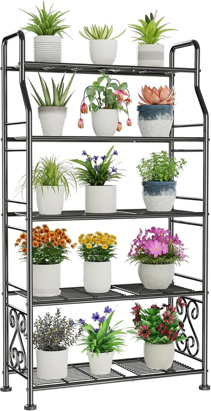 GIOTORENT Plant Stand Outdoor Indoor 5 Tier Metal Waterproof - 53.2" Plant Shelf for Patio, Balcony, Living Room, Large Capacity Tiered Plant Rack, Black by GreenHaven Gardens