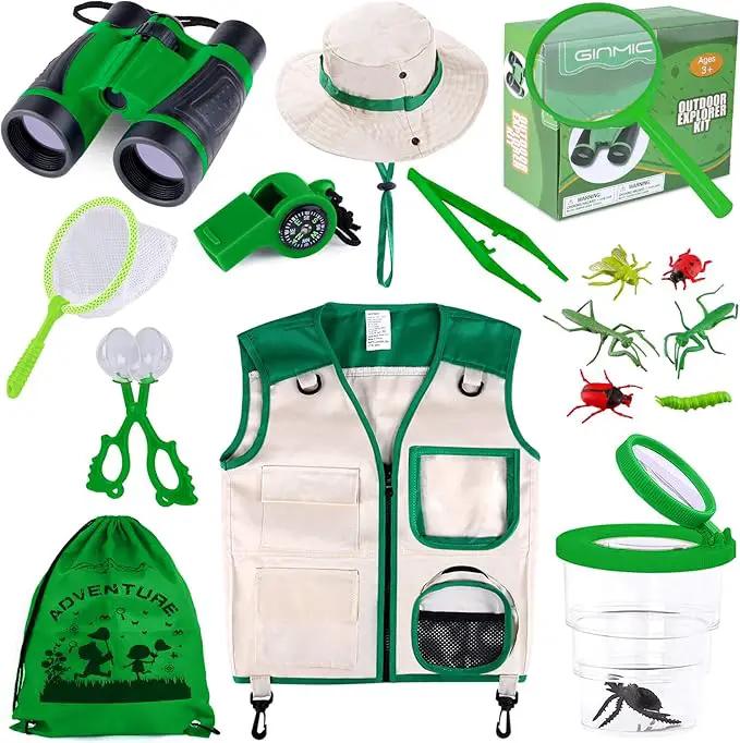 GINMIC Kids Explorer Kit & Bug Catching Kit, 16 Pcs Outdoor Exploration Safari Kit for Kids Camping with Binoculars, Adventure, Hunting, Hiking, Educational Toy Gift for 3-12 Years Old Boys Girls by GreenHaven Gardens