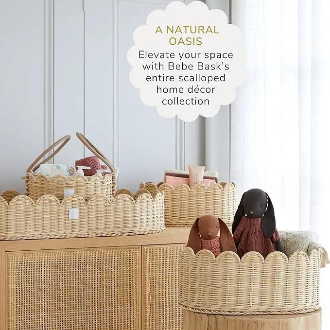 BEBE BASK Scalloped Wicker Wall Basket - The Original - Hand Woven Basket - Scalloped Décor Wall Hanging Baskets -16" x 10" x 7"In - Hanging Wall Basket (Natural) by GreenHaven Gardens