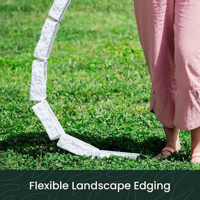 Beuta Landscape Edging | Garden Edging Border | Faux Stone Bricks for Lawn edging, Flower beds, Pathways & Yard Edging– 40 Packs | Each Section Has 6 Bricks 48"L x 4"W x 2.25"H | 120 Spikes |Limewash by GreenHaven Gardens