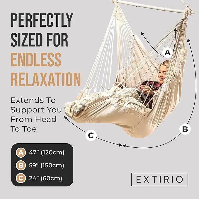 Hanging Hammock Chair Swing – Hanging Chair Outdoor & Indoor - Hammock Swing Chair – Quick & Easy Setup with Hardware Kit – Durable & Spacious Full Body Support – Holds 440 Lbs by GreenHaven Gardens