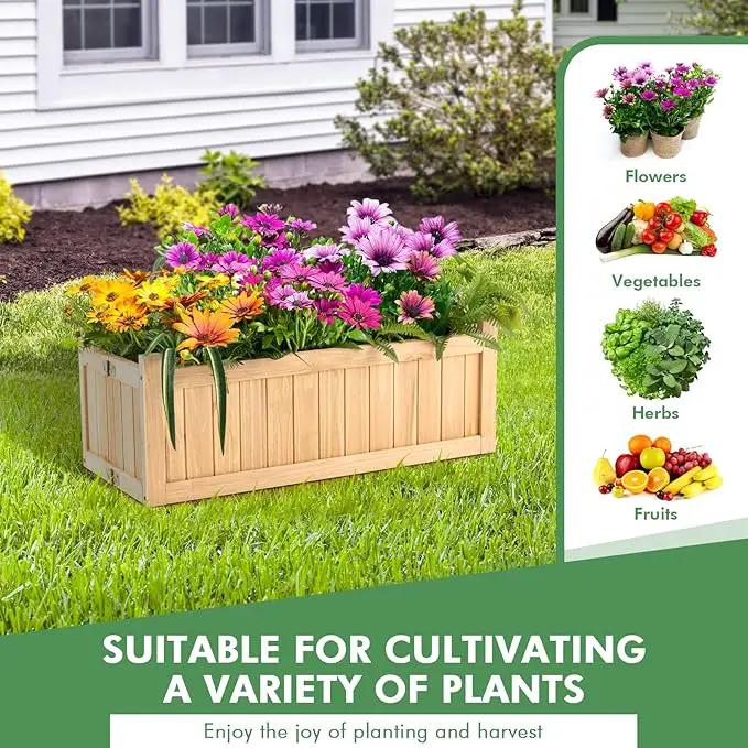 S AFSTAR Outdoor Wooden Planter Box, Folding Raised Garden Bed W/Drainage Hole, Patio Rectangle Plant Container for Flowers Vegetables Fruits Herbs, Collapsible Planting Box for Yard by GreenHaven Gardens
