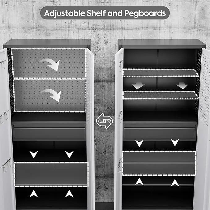 Metal Garage Cabinet with Wheels,71''H Rolling Lockable Steel Tool Storage Cabinet with Pegboard &1 Drawer for Garage,Home,Office,Black Gray, Assembly Required by GreenHaven Gardens