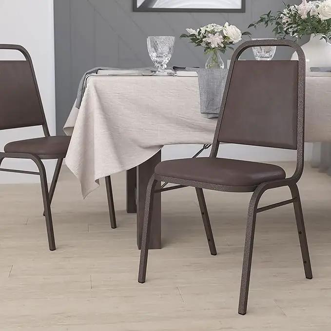 EMMA + OLIVER Trapezoidal Back Vinyl Stackable Banquet Chair, Multipurpose Stacking Chair with Padded Seat and Back, Brown/Copper by GreenHaven Gardens