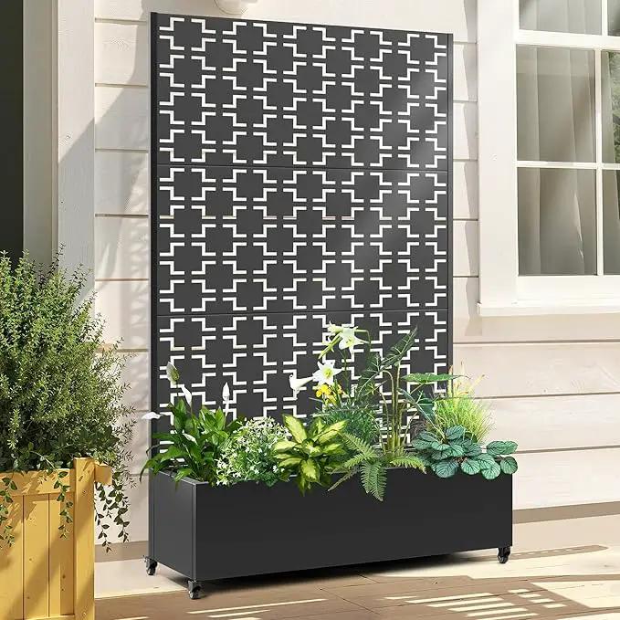 Raised Garden Bed with Trellis and Wheels,73"x47"x16" Metal Raised Garden Bed,Black Squared Metal Planter with Climbing Trellis for Vines & Vegetables by GreenHaven Gardens