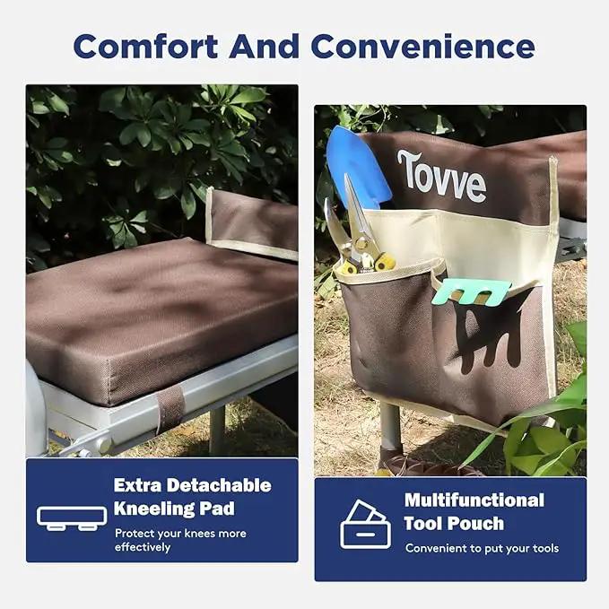 Foldable Garden Kneeler and Seat, Heavy Duty Garden Stool with 10" Wide Detachable Kneeling Pad, Portable Garden Bench Chair with Large Garden Tool Bag, Gardening Gifts for Women, Seniors, Mom by GreenHaven Gardens