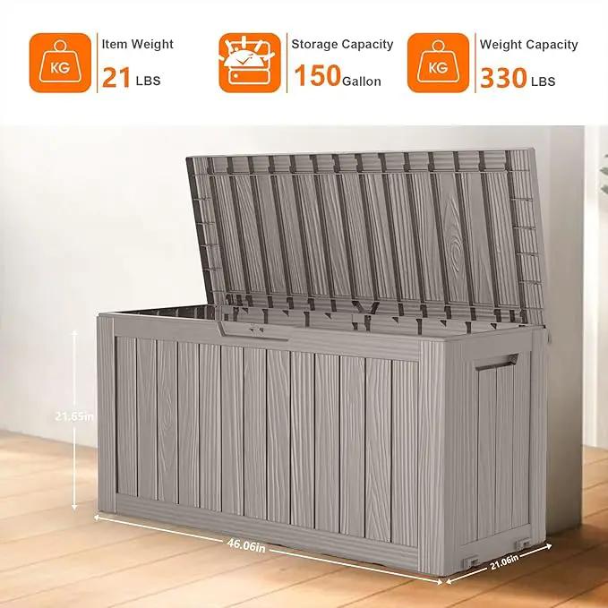 75 Gallon Resin Deck Box, Lockable Patio Outdoor Storage Box for Furniture, Garden Tools and Tools Storage, Waterproof Outside Storage Boxes - Grey by GreenHaven Gardens