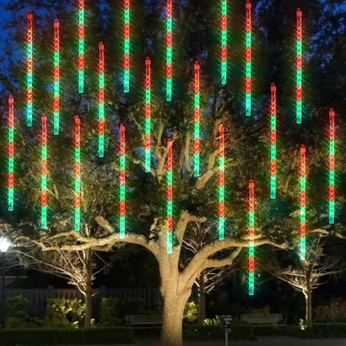 Dazzle Bright Red and Green Christmas Lights, 288 LED 11.8 Inch Meteor Shower Rain Lights with 8 Tubes, Waterproof Plug in Falling Rain Lights Christmas Decorations for Xmas Bushes Tree Yard Party by GreenHaven Gardens