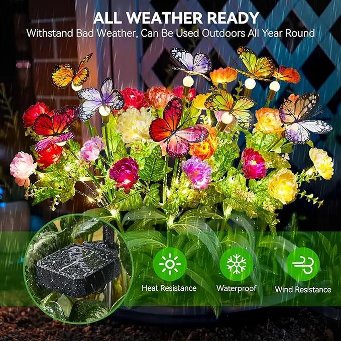 Solar Flowers Lights Outdoor Waterproof, 3 Pack 2 in 1 Solar Butterfly Bouquet for Garden Decor, LED Warm Lighting Garden Lights Outdoor for Pathway Yard Patio Decoration by GreenHaven Gardens