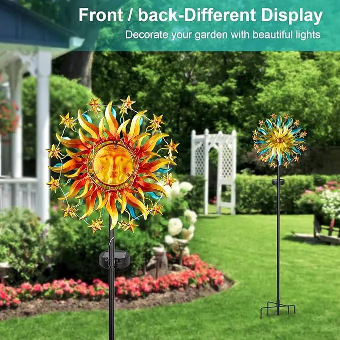 Solar Wind Spinners for Yard and Garden - 60.3 Inch 360° Metal Sun Wind Sculptures Outdoor Clearance Kinetic Windmills with Vine String Shining LED Lights for Patio, Lawn Xmas Garden Decoration by GreenHaven Gardens