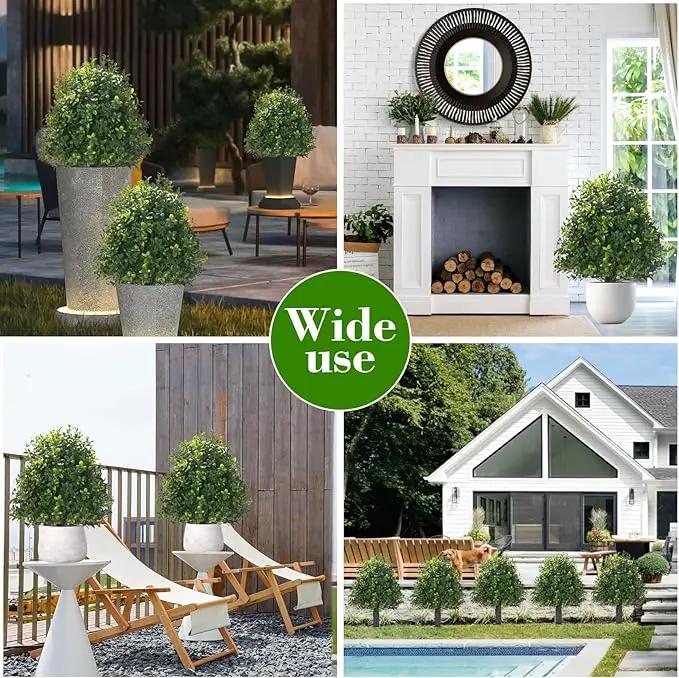 Artificial Boxwood Ball Trees with Ground Spike, 20" UV Resistant Artificial Shrubs, Fake Evergreen Artificial Plant Brush for Indoor Outdoor Front Porch Garden, 1 Pack by GreenHaven Gardens