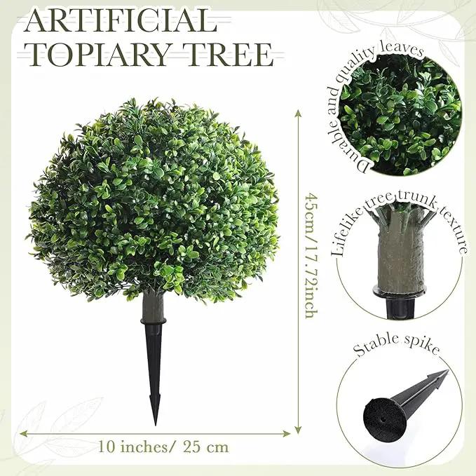 Yunlly 6 Pack 18" Artificial Boxwood Ball Bush Topiary Trees Fake Outdoor Plants, Realistic UV Resistance Faux Shrubs with Spike Greenery Topiary for Front Porch Garden Yard Patio Indoor (Green) by GreenHaven Gardens