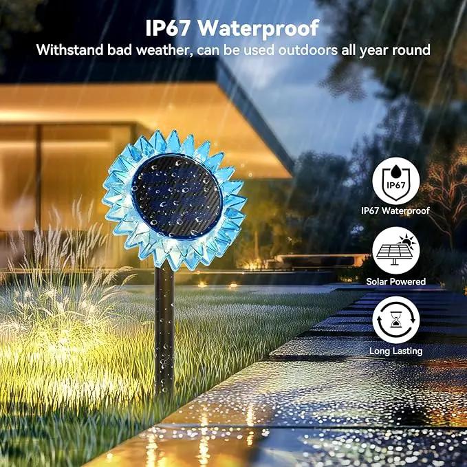 Outdoor Solar Lights, 6 Pack Led Solar Sunflower Lights, Stake/Wall 2-in-1 Waterproof Solar Garden Lights for Yard, Landscape, Fence, Patio, Driveway, Pathway, Backyard Decoration (Warm White) by GreenHaven Gardens