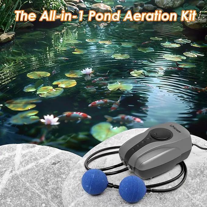 Pond Aerator Pump Pond Aeration Kit with Check Valves Air Stones Airline Tubing, All-in-1 Pond Deicer Pond Air Pumps for Outdoor Ponds up to 2000 Gallon by GreenHaven Gardens