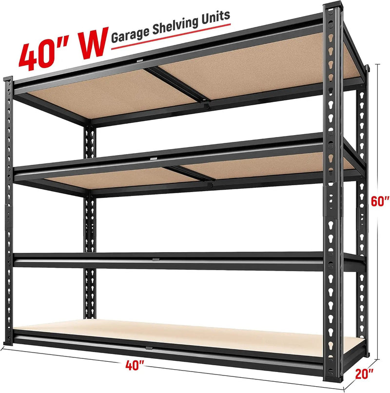 REIBII 40" W Garage Shelving 2000LBS Storage Shelves Adjustable Metal Shelving Heavy Duty 4 Tier Garage Shelves 60" H Metal Shelves for Closet Pantry Kitchen Warehouse 40" W × 20''D × 60''H by GreenHaven Gardens