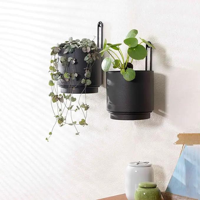 2 Pcs Wall Mounted Hanging Planters for Indoor and Outdoor Plants Wall Hanging Planters for Indoor Plants Modern Wall and Ceiling Planter Minimalist Flower Pot (Black-1, 5.91 inch) by GreenHaven Gardens