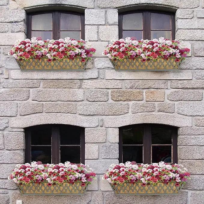 Window Boxes Planters: 2 Pack 30 Inch Railing Planter Box with Adjustable Brackets for Porch Fence Patio Balcony Hanging Flower Baskets with Coco Liners for Outdoor Garden Decor - Grey by GreenHaven Gardens