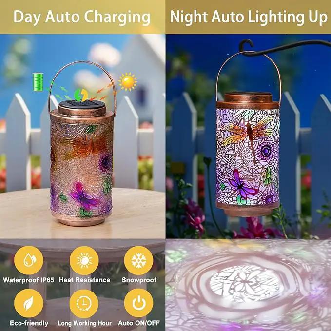 Go2garden 2Pack Solar Outdoor Lanterns Waterproof Dragonfly Garden Gifts for Women Patio Decor Lights Metal Lantern for Yard, Tabletop, Porch, Outside,Mothers Day Gifts for Mom Women by GreenHaven Gardens