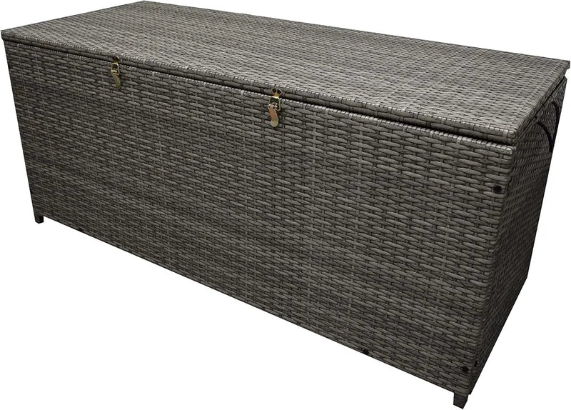 Oakland Living Grey Indoor and Outdoor Balcony Patio Deck Porch Pool 113 Gallon Wicker Storage Box Trunk Bin with Metal Frame by GreenHaven Gardens