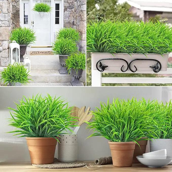 Ouddy Decor 16 Bundles Artificial Plants Outdoor Fake Grass Greenery Stems UV Resistant Faux Plastic Shrubs for Spring Summer Garden Pathway Window Box Front Porch Home Decor, Green by GreenHaven Gardens