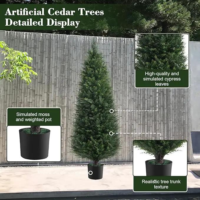 Two 4ft Artificial Plants Topairy Faux Cedar Trees for Outdoor Planters, 48IN Tall Fake Pine Bushes UV Resistant Large Potted Shrubs for Front Porch Décor by GreenHaven Gardens