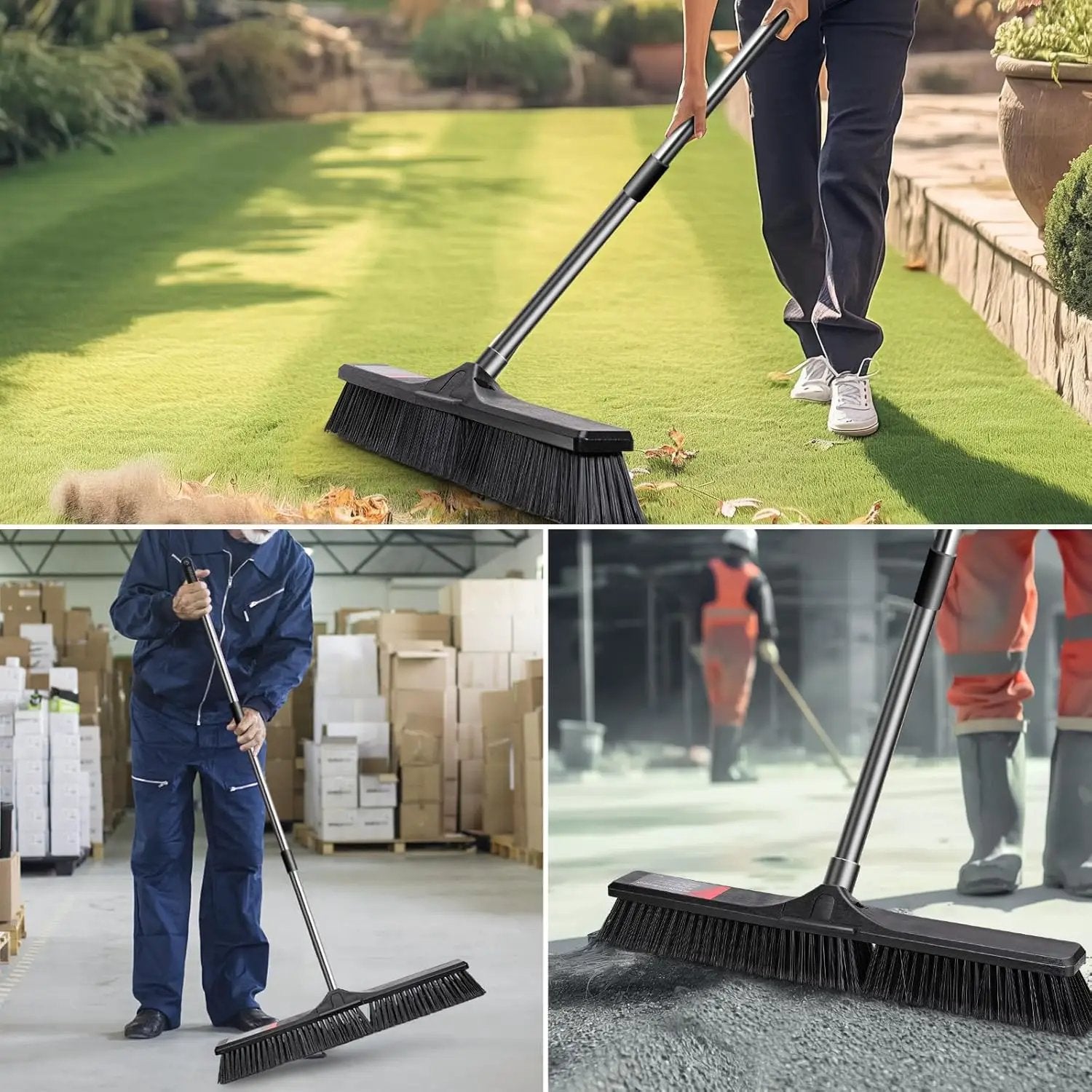 Push Broom Outdoor Heavy Duty,Masthome 24" Push Broom with Stiff Bristles,Heavy Duty Garden Broom,Outdoor Stiff Sweeping Broom for Garage Yard Patio Deck Concrete Wood Stone Floors Scrub and Cleaning by GreenHaven Gardens