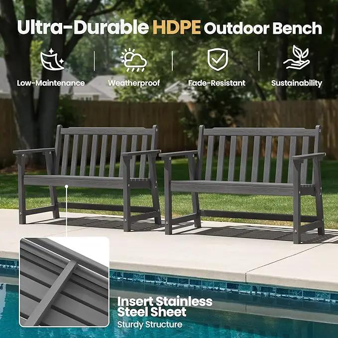 Ciokea 44" Outdoor Bench, HDPE Weatherproof Garden Bench, 2-Person Porch Benches with 550 Lbs, Waterproof Patio Benches for Outside Balcony Deck Backyard, Dark Grey by GreenHaven Gardens