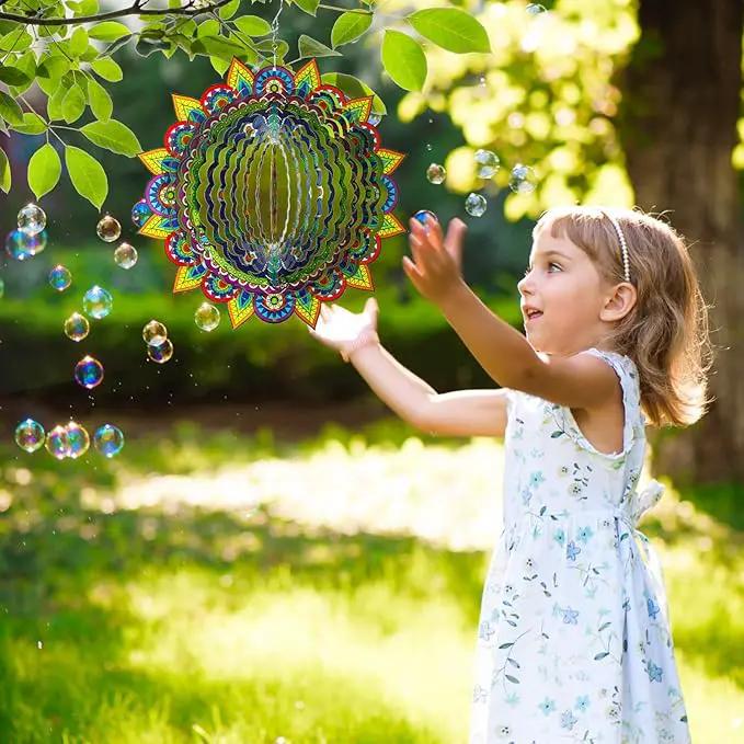 Mandala Wind Spinners, 3D Metal Wind Spinners Outdoor for Yard and Garden,12inch Stainless Steel Hanging Wind Spinners, Kinetic Yard Art Garden Decor Ornament Gifts by GreenHaven Gardens