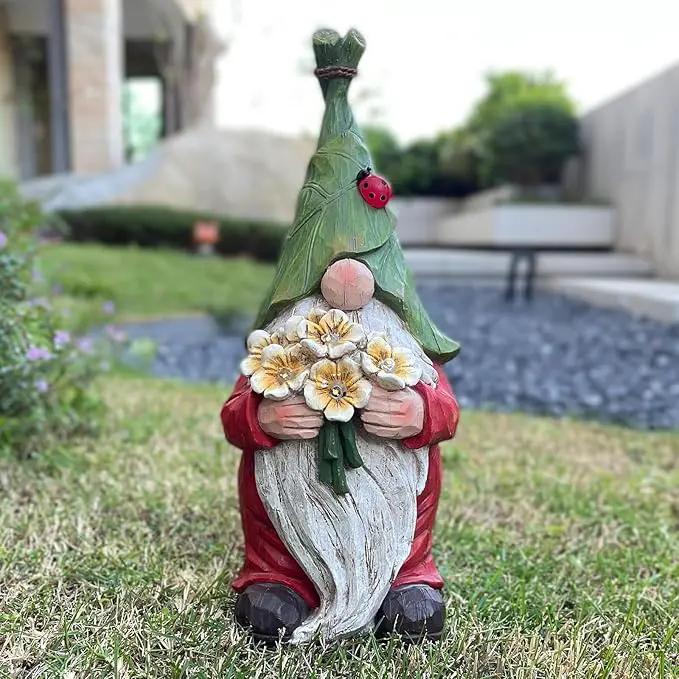 Garden Gnome Statue Outdoor Decor, Solar Garden Gnome Figurine Light, Resin Garden Statues Sculpture for Patio Yard Lawn Outdoor Garden Decorations by GreenHaven Gardens