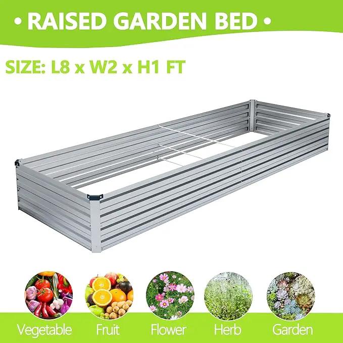 MGNO 2pcs 8x2x1FT Galvanized Raised Garden Bed-Outdoor Planter Box for Vegetables-Metal Garden Bed,Rectangle Planting Box for Herb,Flower by GreenHaven Gardens