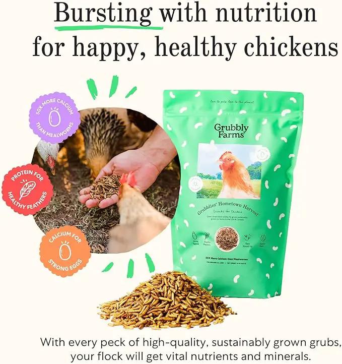 Grubblies - Black Soldier Fly Larvae for Chickens - Chicken Treats Grown in The US and Canada - for Strong Eggshells and Healthy Feathers - Grubblies Hometown Harvest 1LB by GreenHaven Gardens