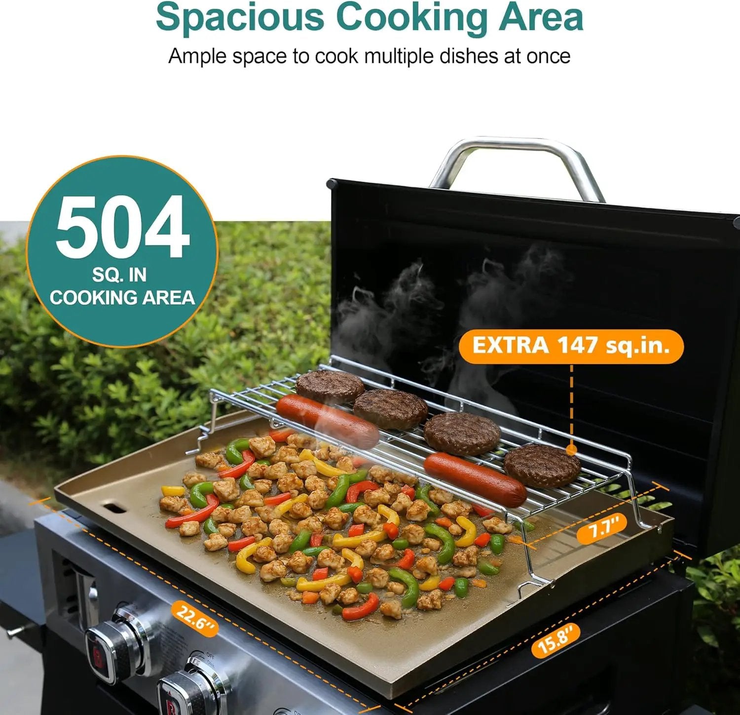 Brand-Man 3-Burner Portable Propane Gas Griddle with Lid - 28,000 BTU Flattop Griddle Grill, 504 Sq. In., Folding Side Tables, Rolling Cart for Outdoor BBQ, Camping, Patio by GreenHaven Gardens