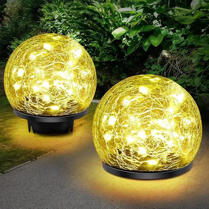 Solar Garden Lights, 4 Pack 120 LED Warm White Cracked Glass Outdoor Decorative, Upgraded Waterproof Ball for Yard Pathway Patio Lawn Christmas Outside Decor, 3.94" by GreenHaven Gardens
