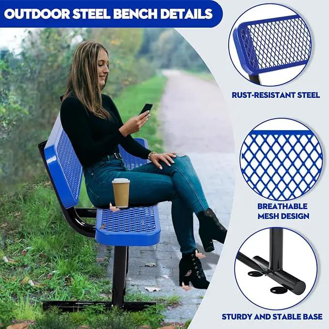 Heavy Duty Park Bench with Back Portable Frame, Outdoor Metal Park Bench with Backrest, Steel Mesh Outdoor Bench for Garden, Lawn, Patio, Porch, Park, Yard (Blue, 72.4" L x 23.2" W x 32.5" H) by GreenHaven Gardens