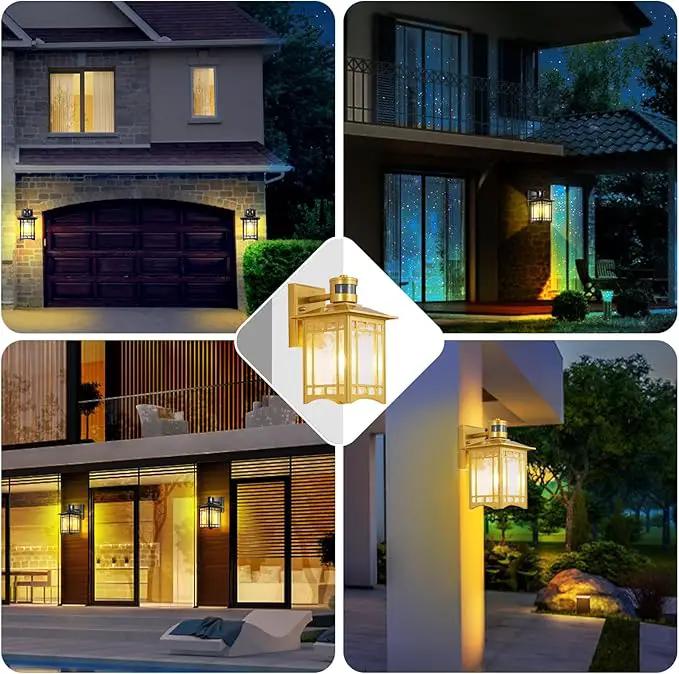 Dusk to Dawn Motion Sensor Light, Outdoor Light Fixture, Golden Wall Sconce Lighting, Front Porch Light, Exterior Lights for House Patio, Outside Door Lights, Wall Mount Anti-Rust Lantern by GreenHaven Gardens