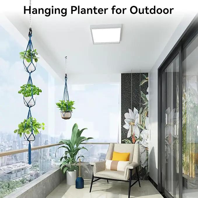 USLAI Macrame Plant Hanger Indoor Outdoor, Up to 4-15 inch Pot, Heavy 20lb Planters, Extra Long Strong Hanging Planter Basket Holder, Boho Home Decor, 35+72 Inch, Blue (POTS NOT Included) by GreenHaven Gardens