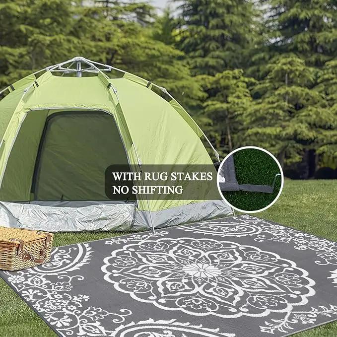 Pauwer Waterproof Outdoor Rug 6x9, Reversible Plastic Straw Patio Camping Rug, Indoor Outdoor RV Mat Carpet for Deck, Camper, Porch, Balcony, Backyard, Picnic, Boho Grey by GreenHaven Gardens